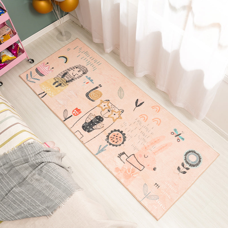 Lisslune | Beautiful Cartoon Pattern Rug Apricot Kids Rug Polyester Washable Non-Slip Area Rug for the Kids' Room