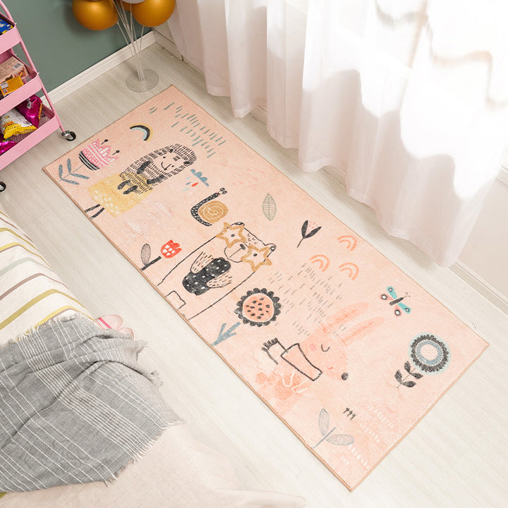 Lisslune | Beautiful Cartoon Pattern Rug Apricot Kids Rug Polyester Washable Non-Slip Area Rug for the Kids' Room