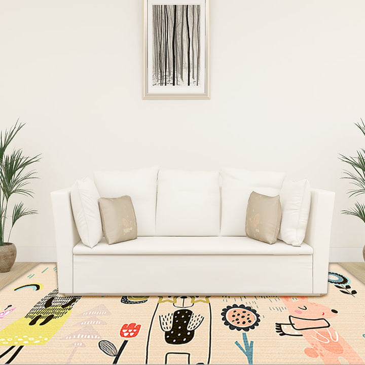 Lisslune | Beautiful Cartoon Pattern Rug Apricot Kids Rug Polyester Washable Non-Slip Area Rug for the Kids' Room
