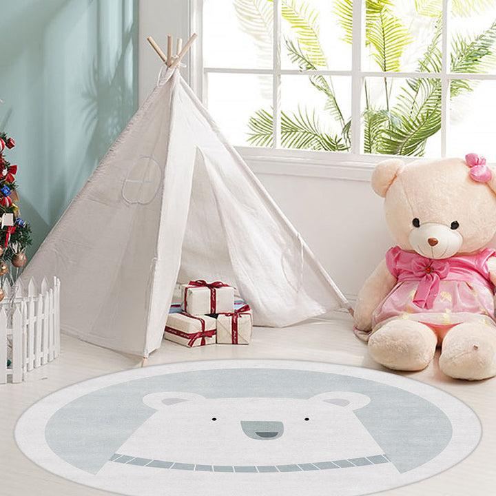 Lisslune | Unique cartoon bear patterned rug gray children's rug polyester washable non-slip area rug for the children's room