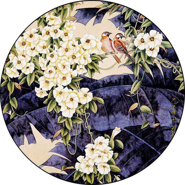 Lisslune | Traditional floral pattern carpet with bird and leaf purple and white polyester carpet machine washable non-slip carpet for living room