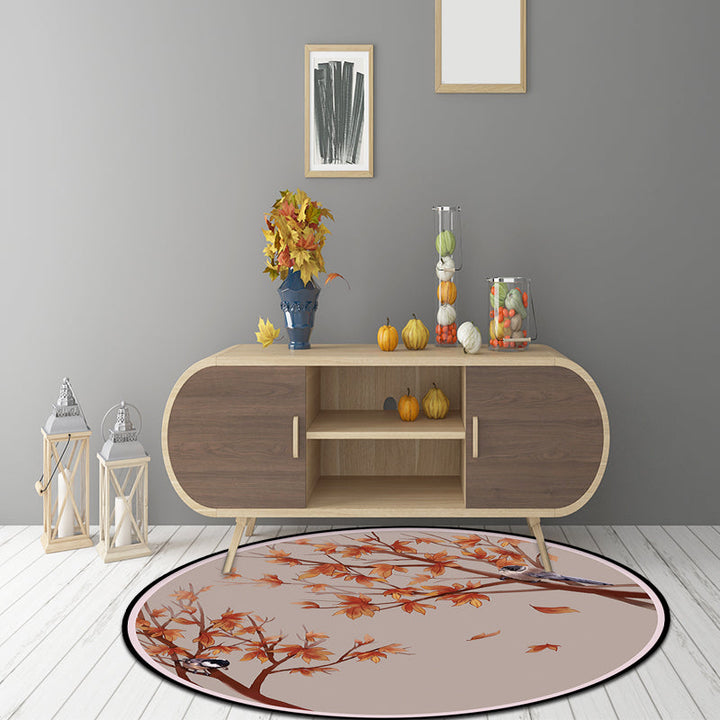 Lisslune | Red Oriental Carpet Polyester Leaf and Bird Pattern Carpet Washable Non-Slip Back Carpet for the Living Room