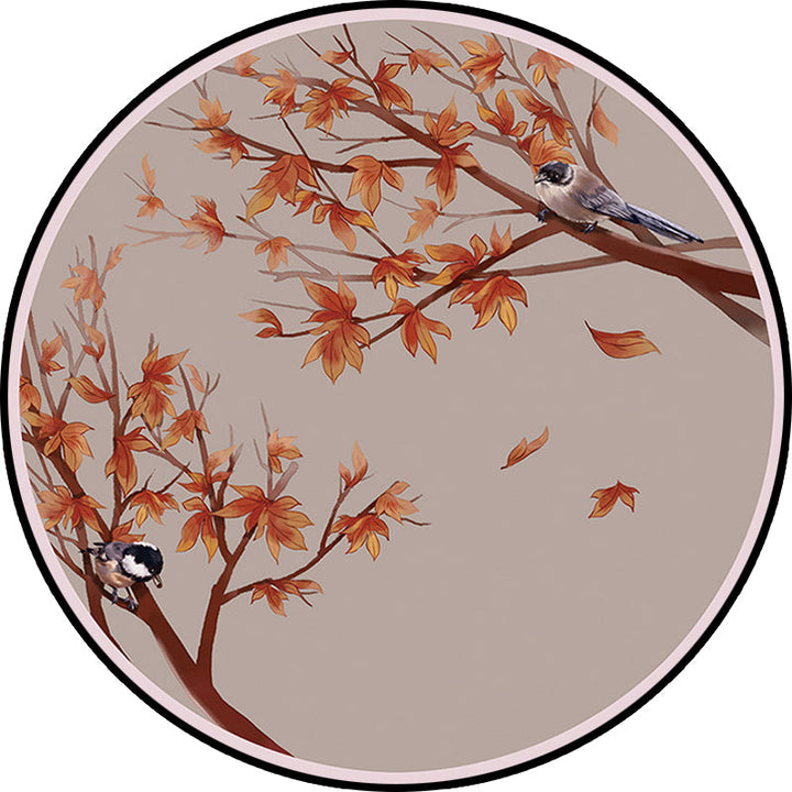 Lisslune | Red Oriental Carpet Polyester Leaf and Bird Pattern Carpet Washable Non-Slip Back Carpet for the Living Room