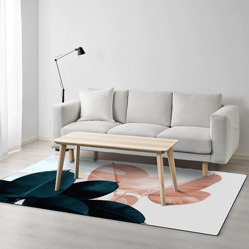 Lisslune | Simple Leaf Pattern Carpet Dark Blue Oriental Carpet Polyester Washable Non-Slip Backing Carpet for the Living Room