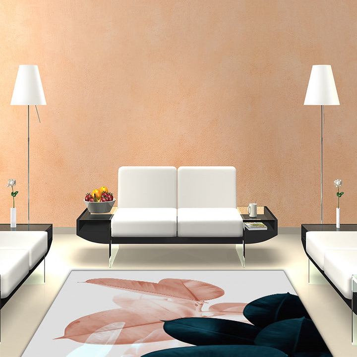 Lisslune | Simple Leaf Pattern Carpet Dark Blue Oriental Carpet Polyester Washable Non-Slip Backing Carpet for the Living Room