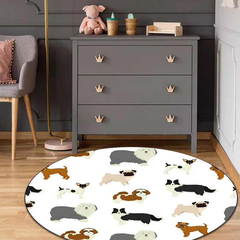 Lisslune | Beautiful children's rug in white with animal dog pattern Rug Polyester Washable Stain-resistant rug for the children's room