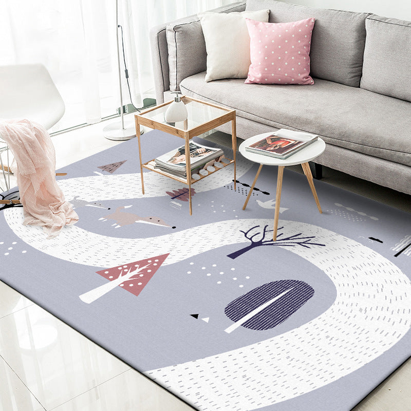 Lisslune | Children's Room Rug in Gray Cars & Roads Fox Tree Print Rug Polyester Stain-Resistant Area Rug