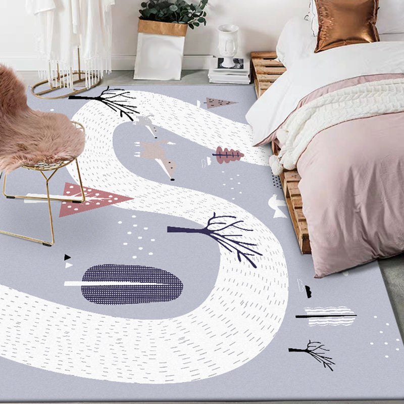 Lisslune | Children's Room Rug in Gray Cars & Roads Fox Tree Print Rug Polyester Stain-Resistant Area Rug