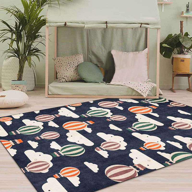 Lisslune | Blue Children's Room Rug Children's Fairy Tale Hot Air Balloon Cloud Pattern Rug Polyester Machine Washable Rug