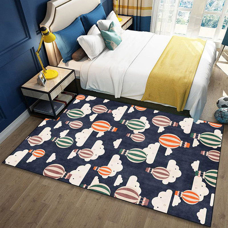 Lisslune | Blue Children's Room Rug Children's Fairy Tale Hot Air Balloon Cloud Pattern Rug Polyester Machine Washable Rug