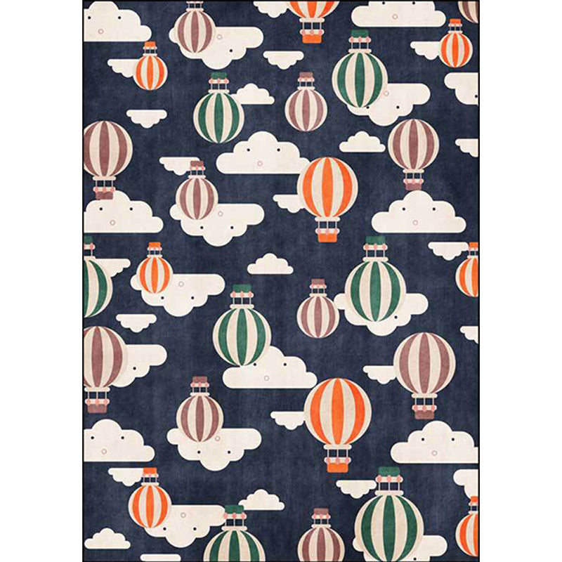 Lisslune | Blue Children's Room Rug Children's Fairy Tale Hot Air Balloon Cloud Pattern Rug Polyester Machine Washable Rug