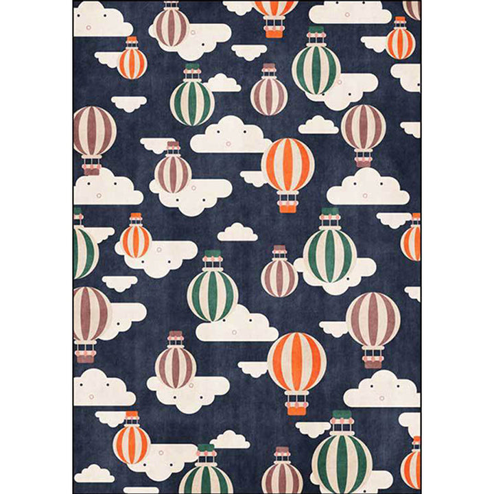 Lisslune | Blue Children's Room Rug Children's Fairy Tale Hot Air Balloon Cloud Pattern Rug Polyester Machine Washable Rug