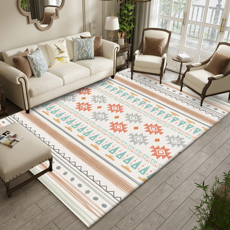 Lisslune | Americana Geometric Print Rug Beige Polyester Rug Machine Washable Non-Slip Rug for the Living Room