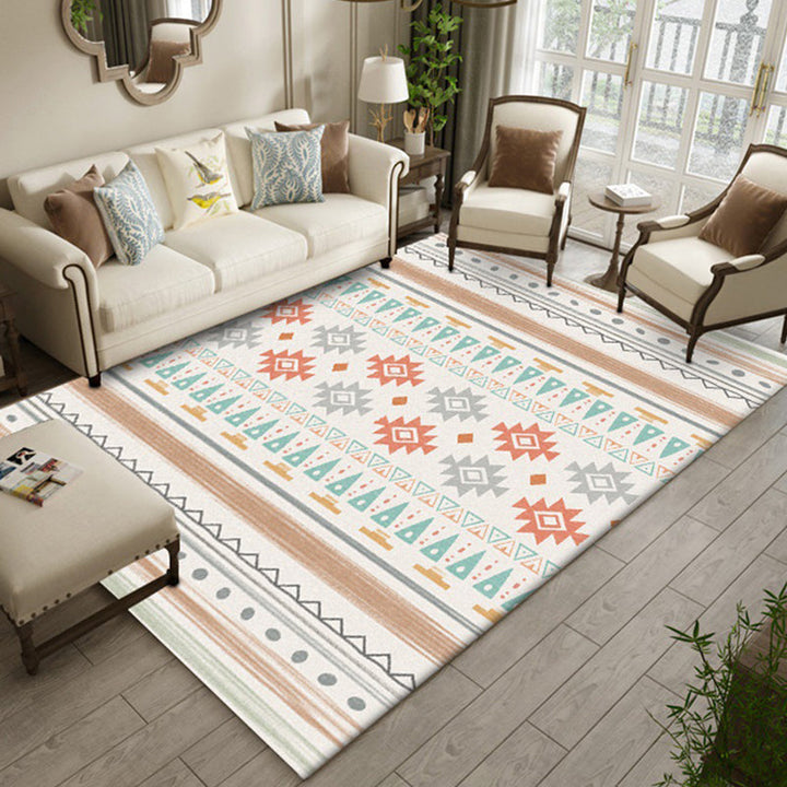 Lisslune | Americana Geometric Print Rug Beige Polyester Rug Machine Washable Non-Slip Rug for the Living Room