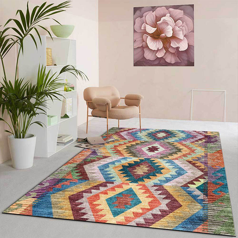 Lisslune | Yellow Multicolored Tribal Carpet Polyester Geometric Pattern Rug Washable Non-Slip Rug for Living Room