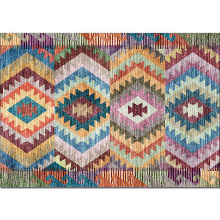 Lisslune | Yellow Multicolored Tribal Carpet Polyester Geometric Pattern Rug Washable Non-Slip Rug for Living Room