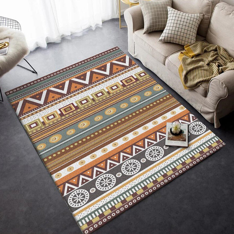 Lisslune | Brown Tribal Rug Polyester Geometric and Striped Pattern Rug Washable Non-Slip Back Rug for Living Room