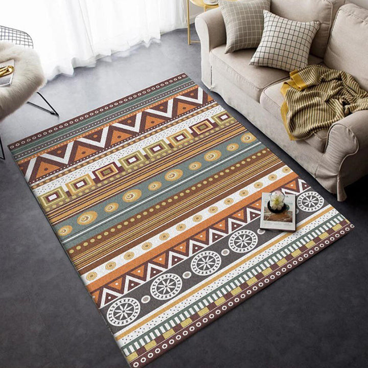 Lisslune | Brown Tribal Rug Polyester Geometric and Striped Pattern Rug Washable Non-Slip Back Rug for Living Room
