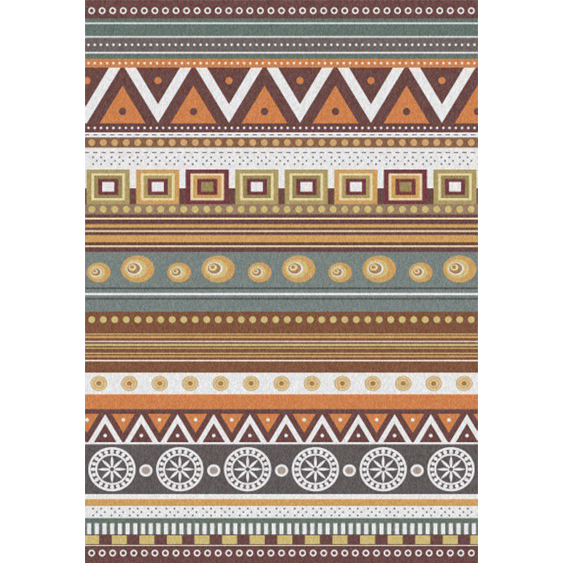 Lisslune | Brown Tribal Rug Polyester Geometric and Striped Pattern Rug Washable Non-Slip Back Rug for Living Room