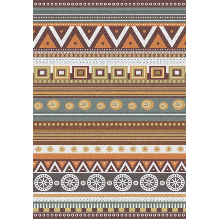 Lisslune | Brown Tribal Rug Polyester Geometric and Striped Pattern Rug Washable Non-Slip Back Rug for Living Room