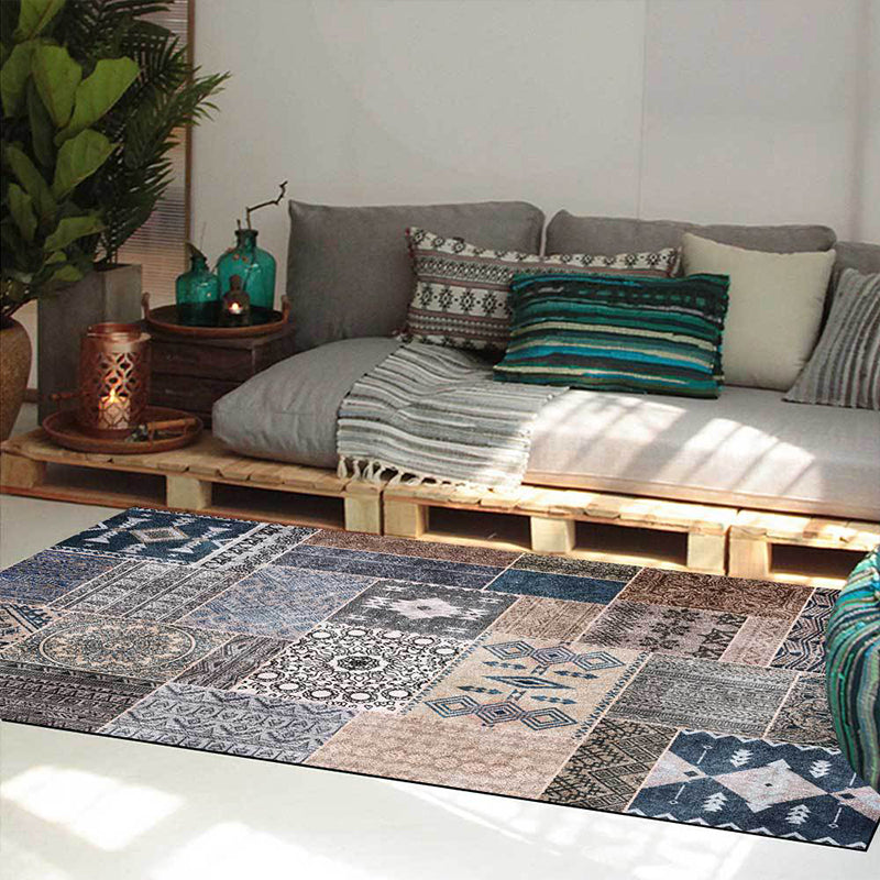 Lisslune | Southwestern Tribal Pattern Rug Gray Polyester Rug Machine Washable Non-Slip Rug for Living Room