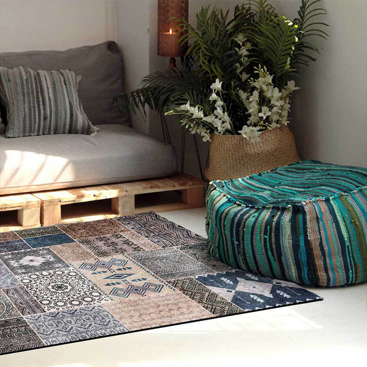 Lisslune | Southwestern Tribal Pattern Rug Gray Polyester Rug Machine Washable Non-Slip Rug for Living Room