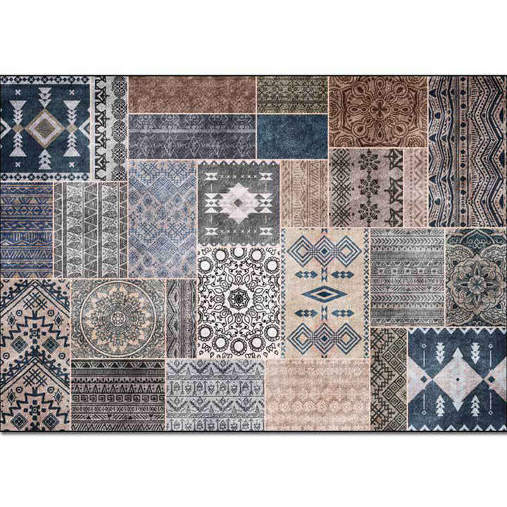 Lisslune | Southwestern Tribal Pattern Rug Gray Polyester Rug Machine Washable Non-Slip Rug for Living Room
