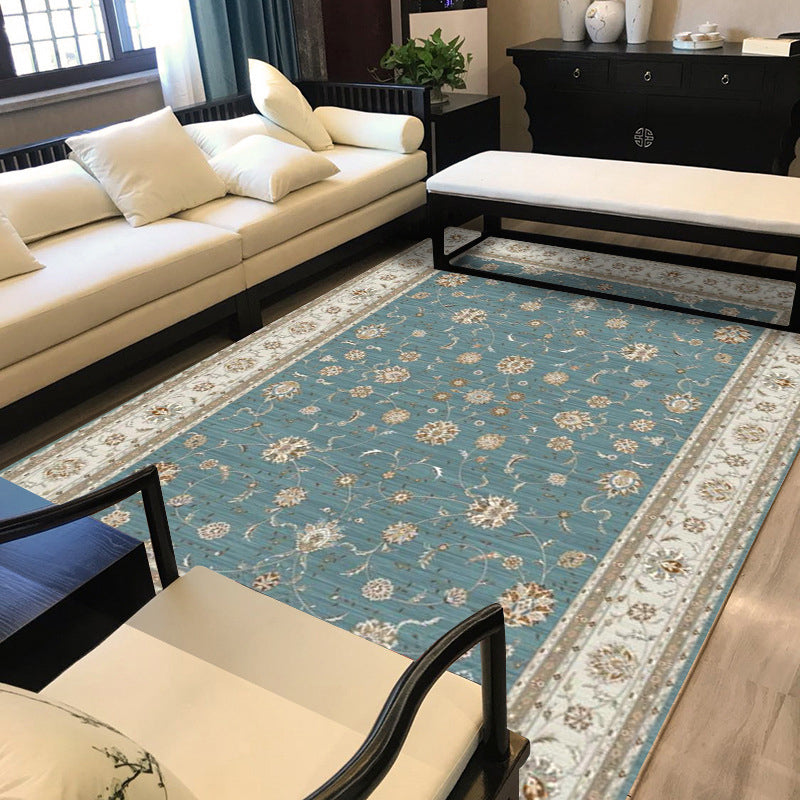 Lisslune | Persian geometric print carpet green and beige polyester carpet machine washable non-slip carpet for the living room