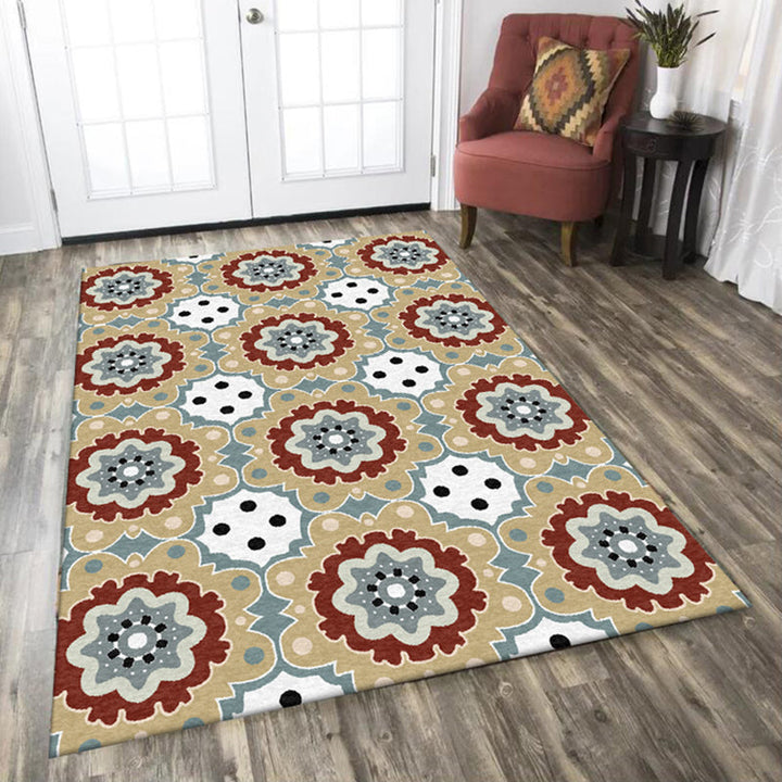 Lisslune | Persian plaid rug with floral yellow polyester rug machine washable non-slip rug for the living room