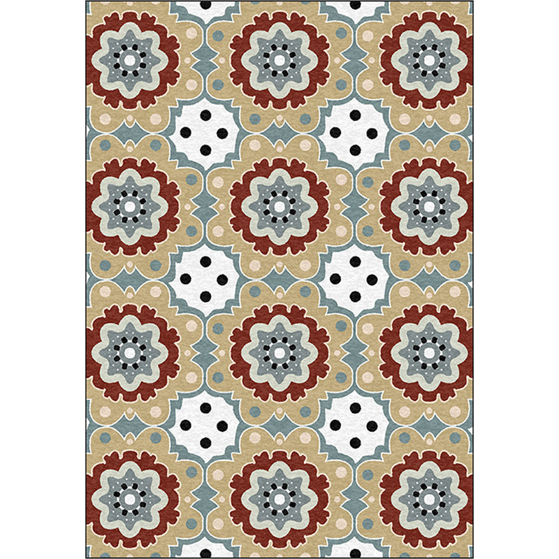 Lisslune | Persian plaid rug with floral yellow polyester rug machine washable non-slip rug for the living room