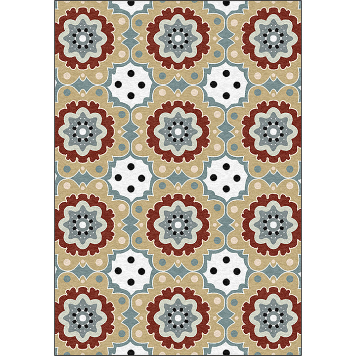 Lisslune | Persian plaid rug with floral yellow polyester rug machine washable non-slip rug for the living room