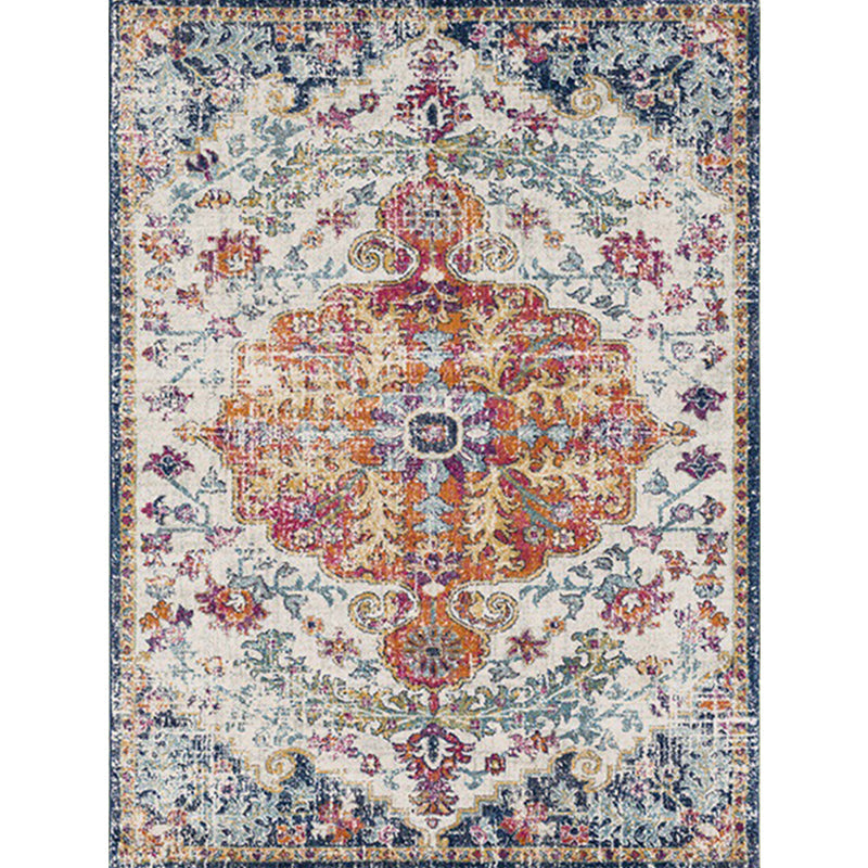Lisslune | Orange Moroccan Carpet Polyester Medallion Pattern Carpet Washable Non-Slip Base Carpet for Living Room