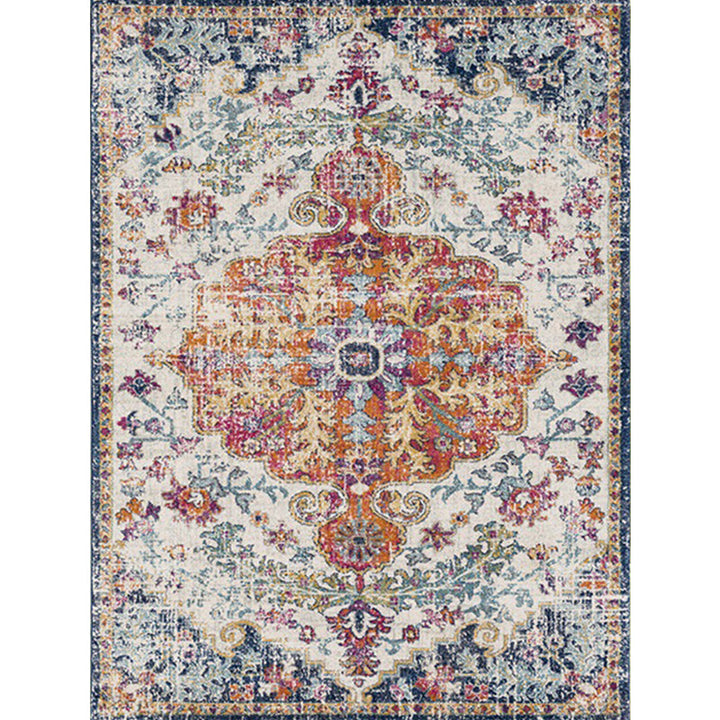 Lisslune | Orange Moroccan Carpet Polyester Medallion Pattern Carpet Washable Non-Slip Base Carpet for Living Room