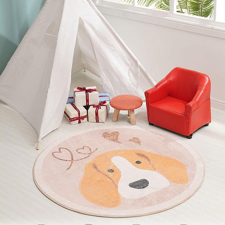 Lisslune | Yellow Children's Floor Rug Polyester Dog and Heart Print Washable Non-Slip Back Carpet for Children's Room