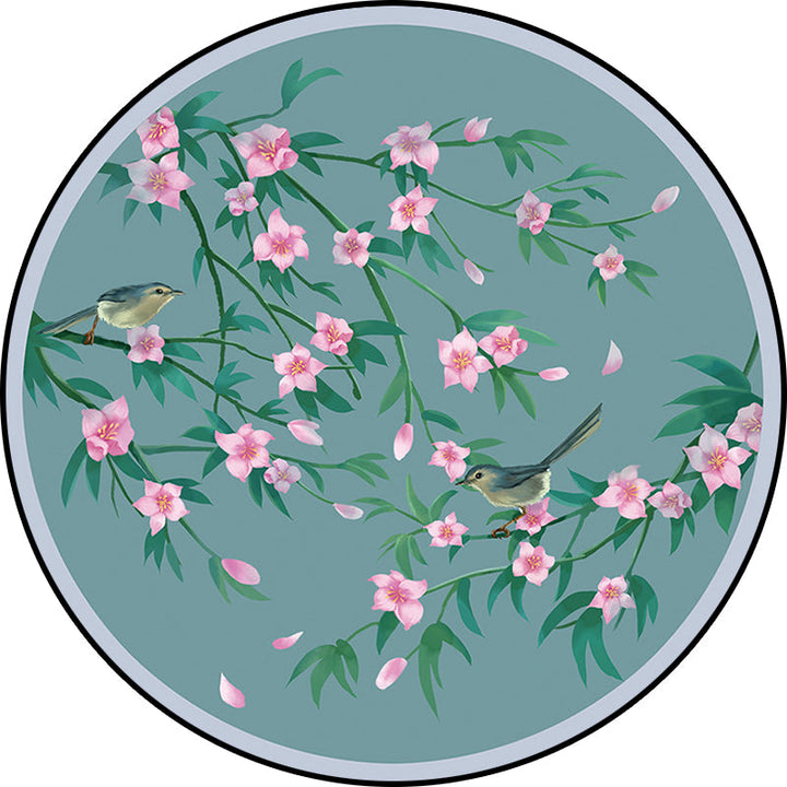 Lisslune | Retro Floral Pattern rug with bird and leaf Blue Oriental rug Polyester Washable Non-slip backing rug for living room