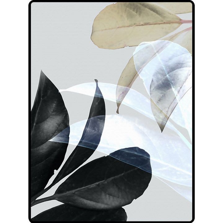 Lisslune | Black and White Oriental Carpet Polyester Leaf Pattern Carpet Washable Non-Slip Backing Rug for Living Room
