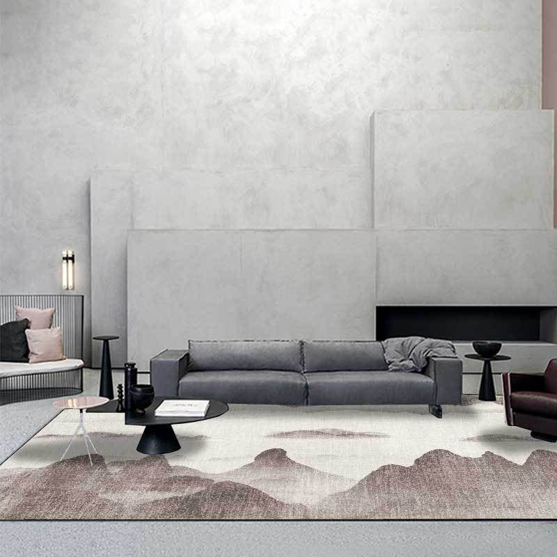 Lisslune | Traditional mountain pattern rug brown and gray oriental rug polyester machine washable anti-slip coating rug for the living room