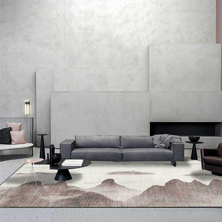 Lisslune | Traditional mountain pattern rug brown and gray oriental rug polyester machine washable anti-slip coating rug for the living room
