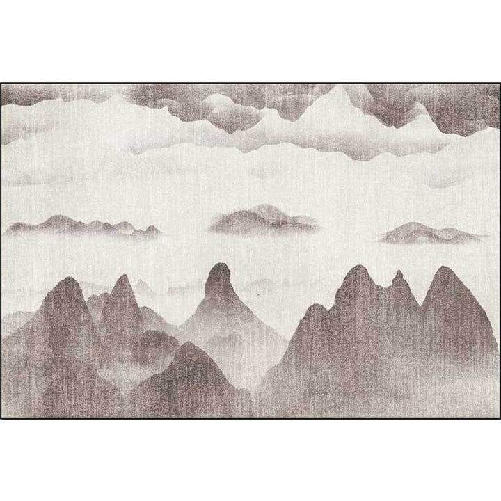 Lisslune | Traditional mountain pattern rug brown and gray oriental rug polyester machine washable anti-slip coating rug for the living room
