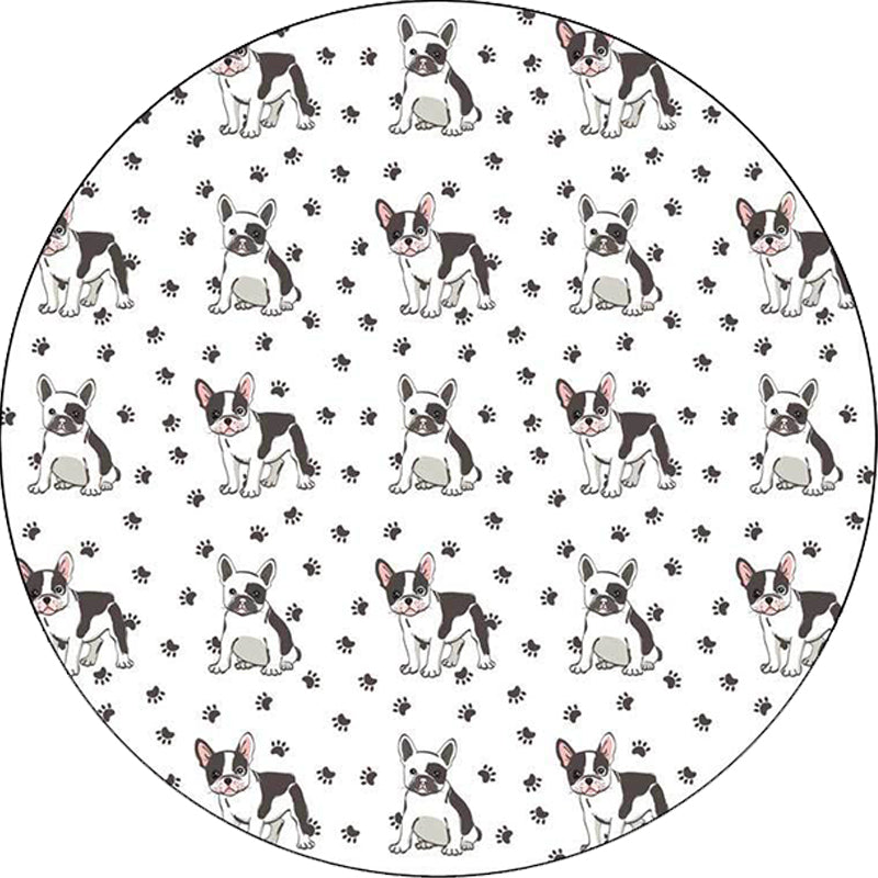 Lisslune | Kids Bedroom Rug in White Animal Dog Paw Print Rug Polyester Non-Slip Backing Pet-Friendly Rug