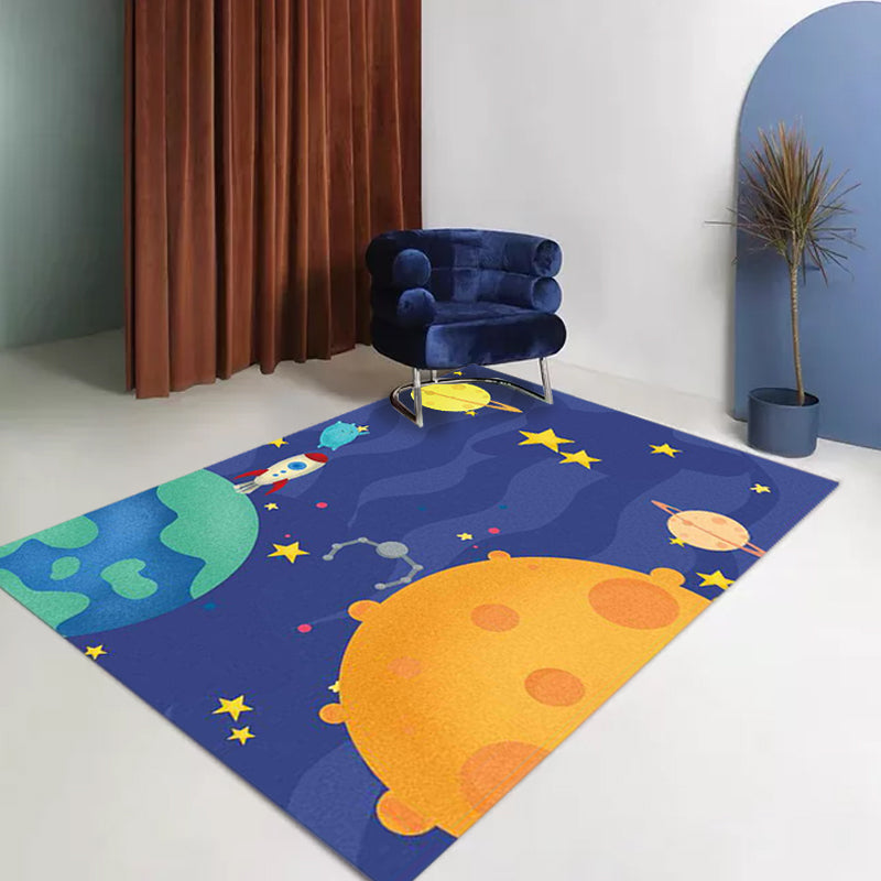 Lisslune | Purple Children's Room Carpet Kids Space Planet Star Airplane Pattern Area Rug Polyester Non-Slip Back Carpet
