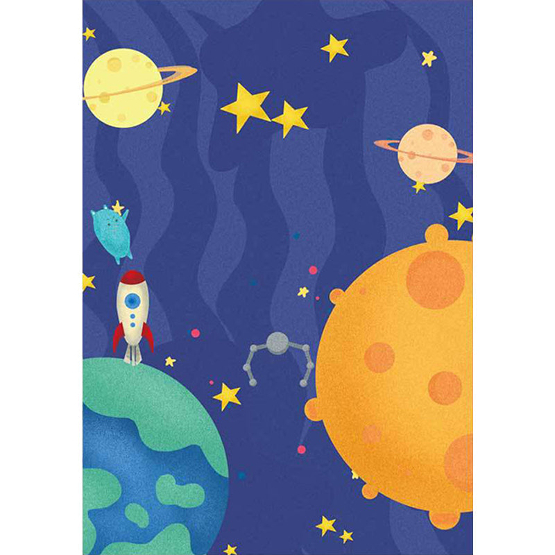Lisslune | Purple Children's Room Carpet Kids Space Planet Star Airplane Pattern Area Rug Polyester Non-Slip Back Carpet