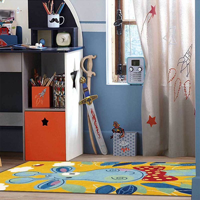 Lisslune | Children's Bedroom Rug in Blue and Yellow Animal Giraffe Cloud Leaf Print Rug Polyester Washable Rug
