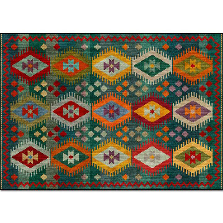 Lisslune | Classic geometric patterned carpet Green Vintage carpet Polyester Washable non-slip backing Carpet for bedroom