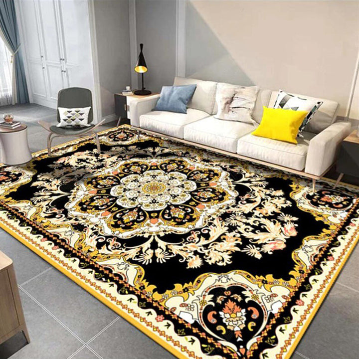 Lisslune | Moroccan Medallion Pattern Carpet with Flower Theme Green Polyester Carpet Machine Washable Non-Slip Area Rug for the Living Room