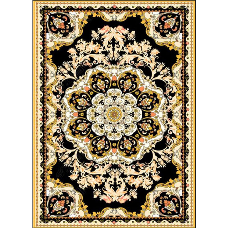 Lisslune | Moroccan Medallion Pattern Carpet with Flower Theme Green Polyester Carpet Machine Washable Non-Slip Area Rug for the Living Room