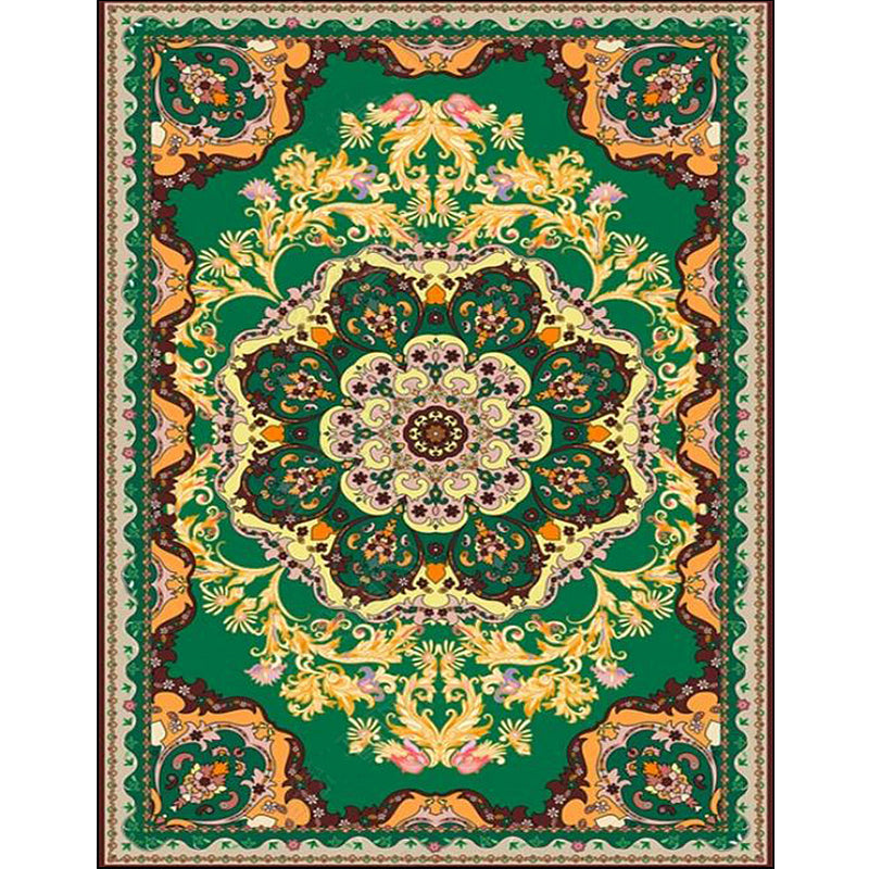 Lisslune | Moroccan Medallion Pattern Carpet with Flower Theme Green Polyester Carpet Machine Washable Non-Slip Area Rug for the Living Room