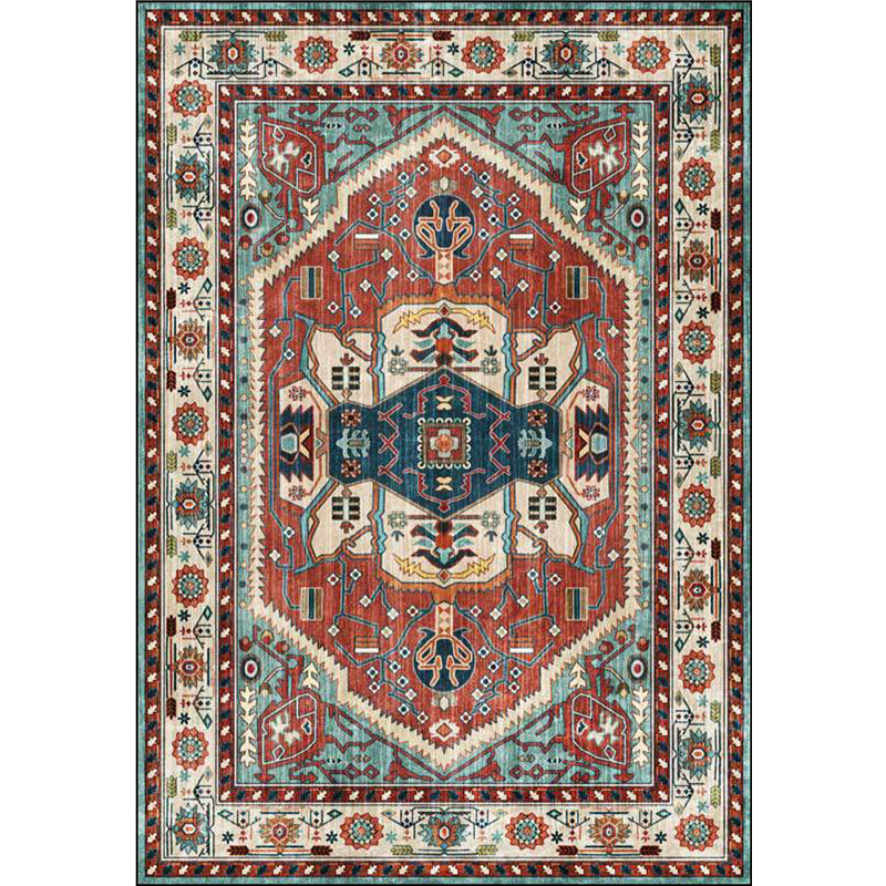 Lisslune | Vintage Medallion Pattern Rug Red and Green Polyester Rug Machine Washable Non-Slip Area Rug for the Living Room