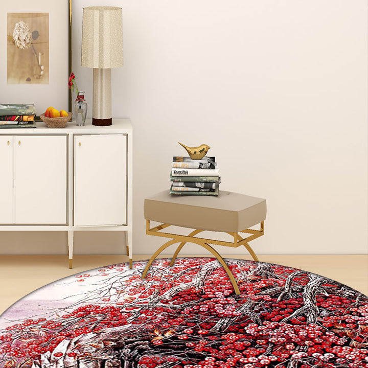 Lisslune | Red Oriental Carpet Polyester Flower and Branch Pattern Washable Non-Slip Back Carpet for Bedroom