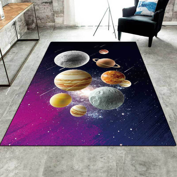 Lisslune | Kids' Bedroom Rug in Black and Purple Space Galaxy Planet Print Rug Polyester Machine Washable Rug